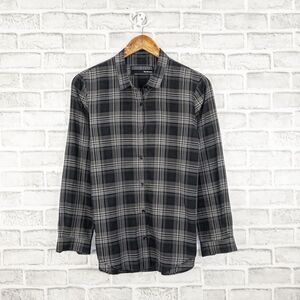 The Kooples Women's Button up Shirt in Black Gray Plaid Cotton Size Medium